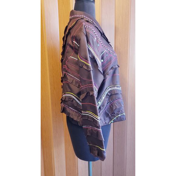 Silk Club size P/M brown button up jacket - Picture 2 of 5